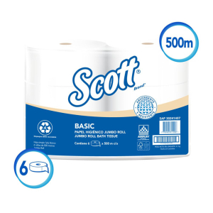 Papel Higiénico Jumbo SCOTT® BASIC TRAFICO1 Ply 6 Rollos 1x6 500 Mts SKU 30241407