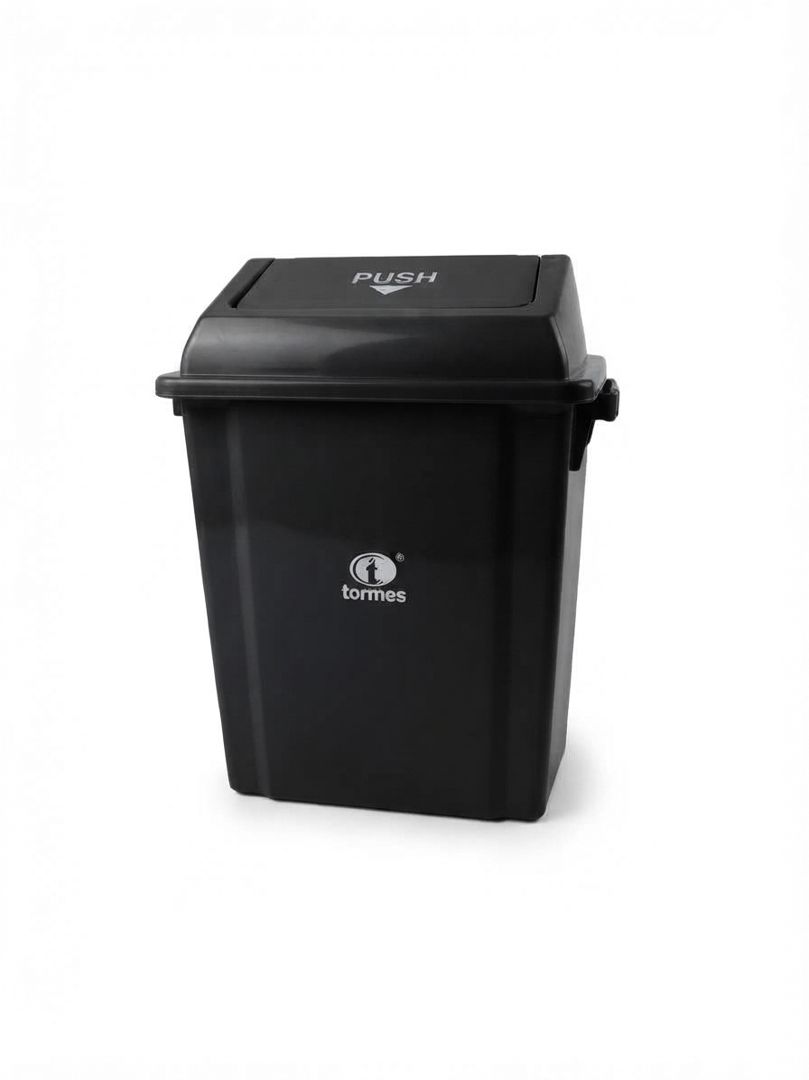 PAPELERA RECTANGULAR PLASTICA C-TAPA COLOR NEGRO 20 Lits *TO