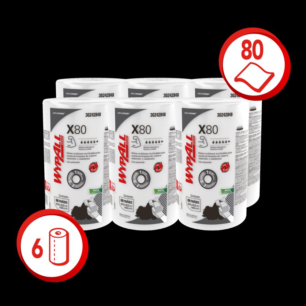 WYPALL*  X80 PAÑO REG IND BLANCO (6*1*80) SKU-30242848
