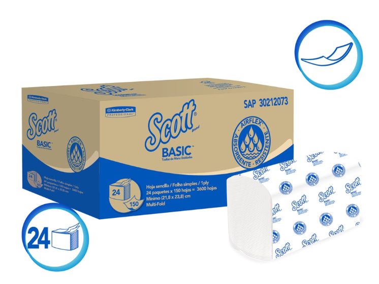 TOALLA MULTIFOLD PEQ SCOTT®BASIC  AIRFLEX  24 x 150 SKU-30212073