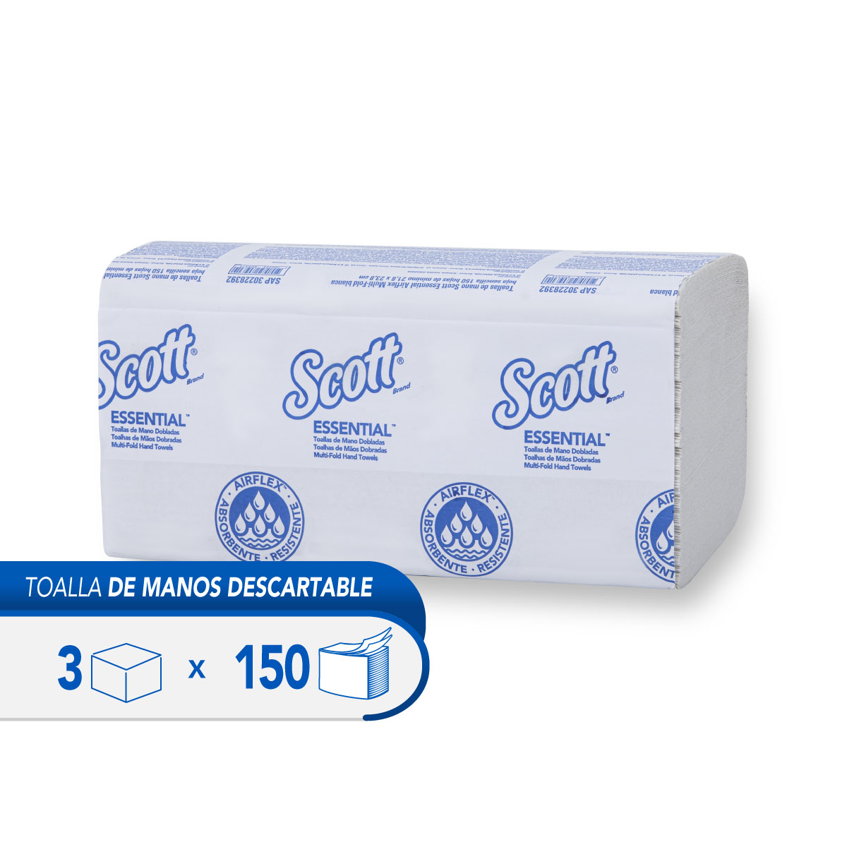 TOALLA MULTIFOLD PEQ SCOTT®BASIC  AIRFLEX  24 x 150 en Z Blanca-  SKU. 30212073