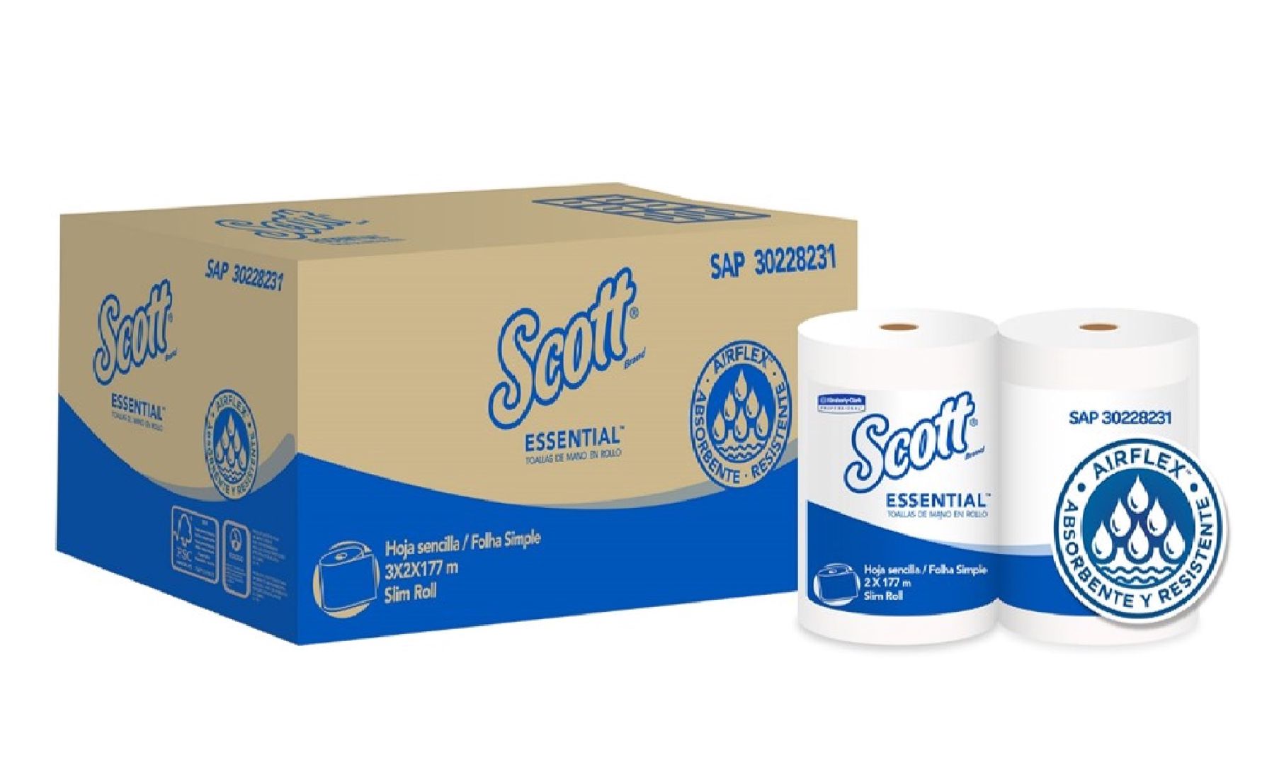 TOALLA ROLLO DE MANO SCOTT® ESSENTIAL AIRFLEX 1P 3X2 X 177 mts REF. 30228231- 30229692