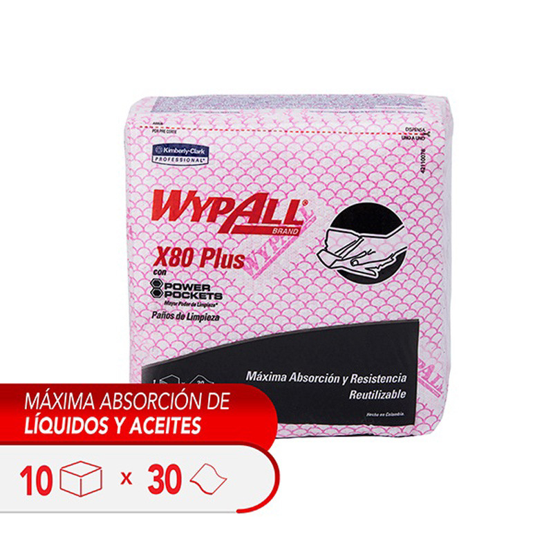 WYPALL*  X80  ROJO POWER POCKETS  (10 paquetes-caja  30 paños-paquete  Med. 33 5 x 35 5 cm ) SKU 30228269 - 30243076