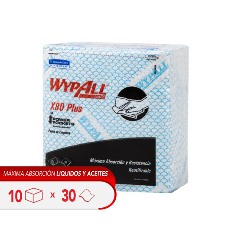 WYPALL*  X80  AZUL POWER POCKETS  (10 paquetes-caja  30 paños-paquete  Med. 33 5 x 35 5 cm ) SKU 30228273 - 30243107