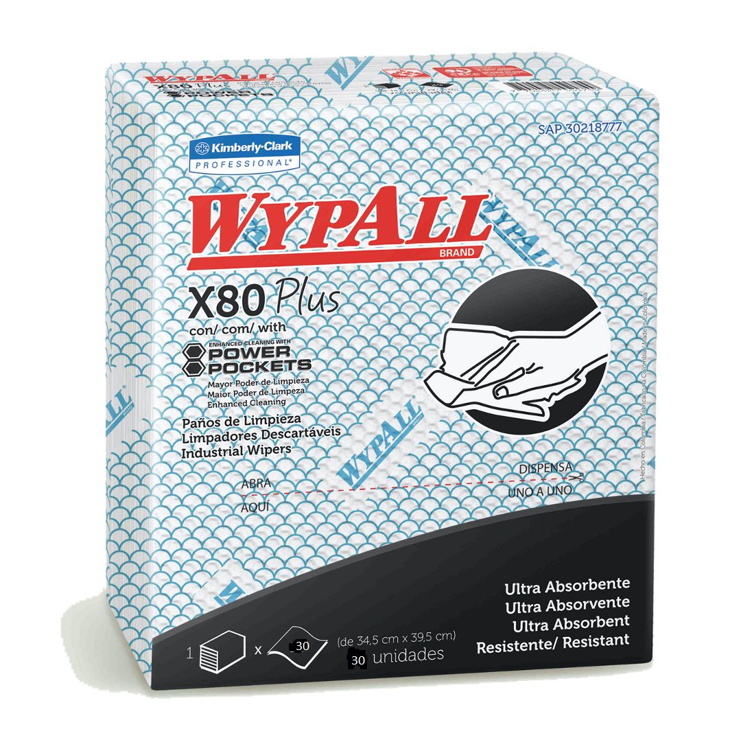 WYPALL*  X80  AZUL POWER POCKETS  (10 paquetes-caja  30 paños-paquete  Med. 33 5 x 35 5 cm ) SKU 30228273 - 30243107