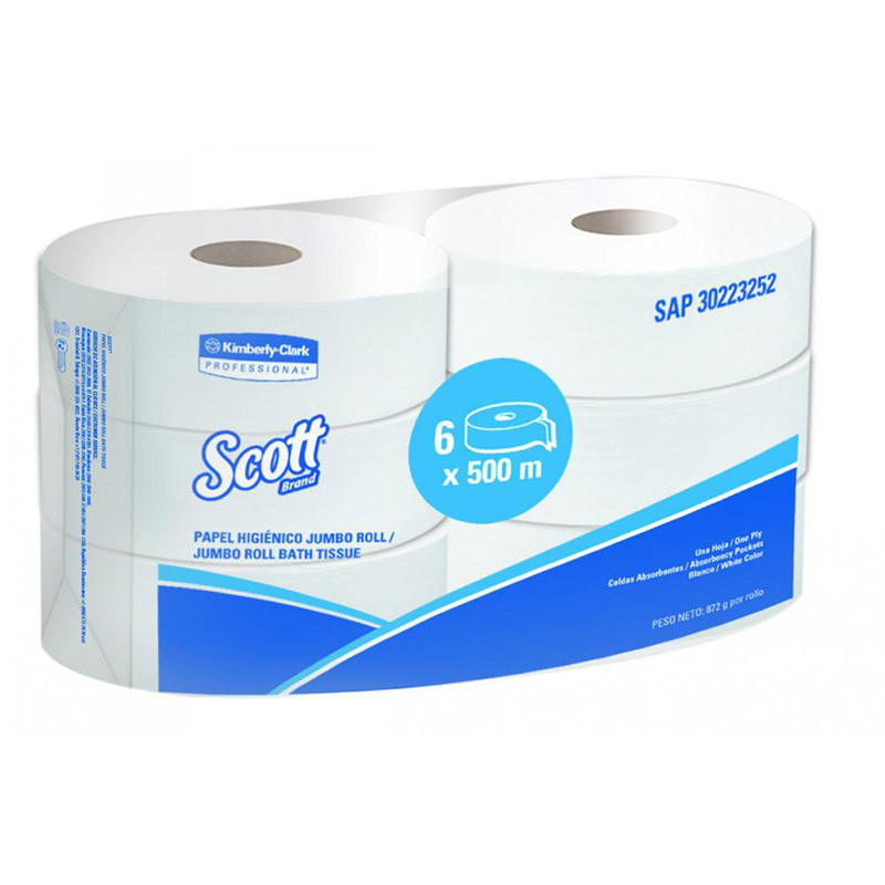 Papel Higiénico Jumbo SCOTT® BASIC 1x6  Blanco  Clase A  1 Hoja  6 Rollos  500 Mts SKU 30228820