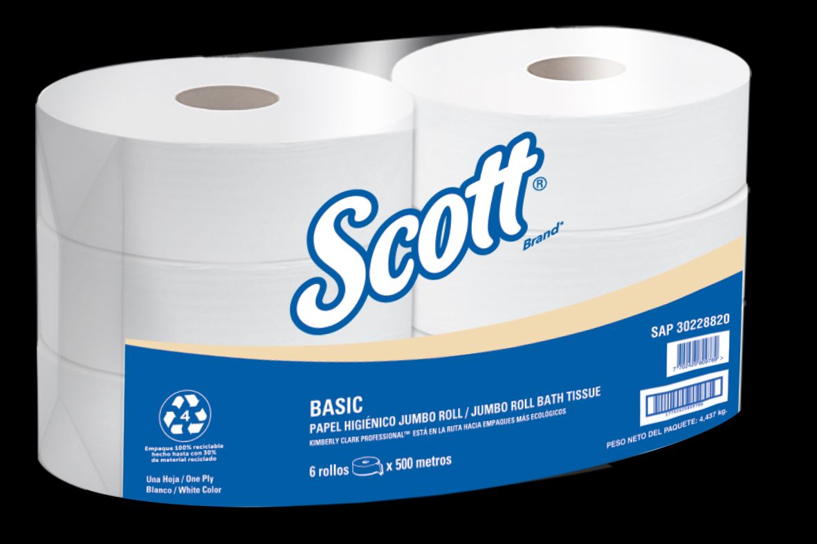 Papel Higiénico Jumbo SCOTT® BASIC 1x6  Blanco  Clase A  1 Hoja  6 Rollos  500 Mts SKU 30228820