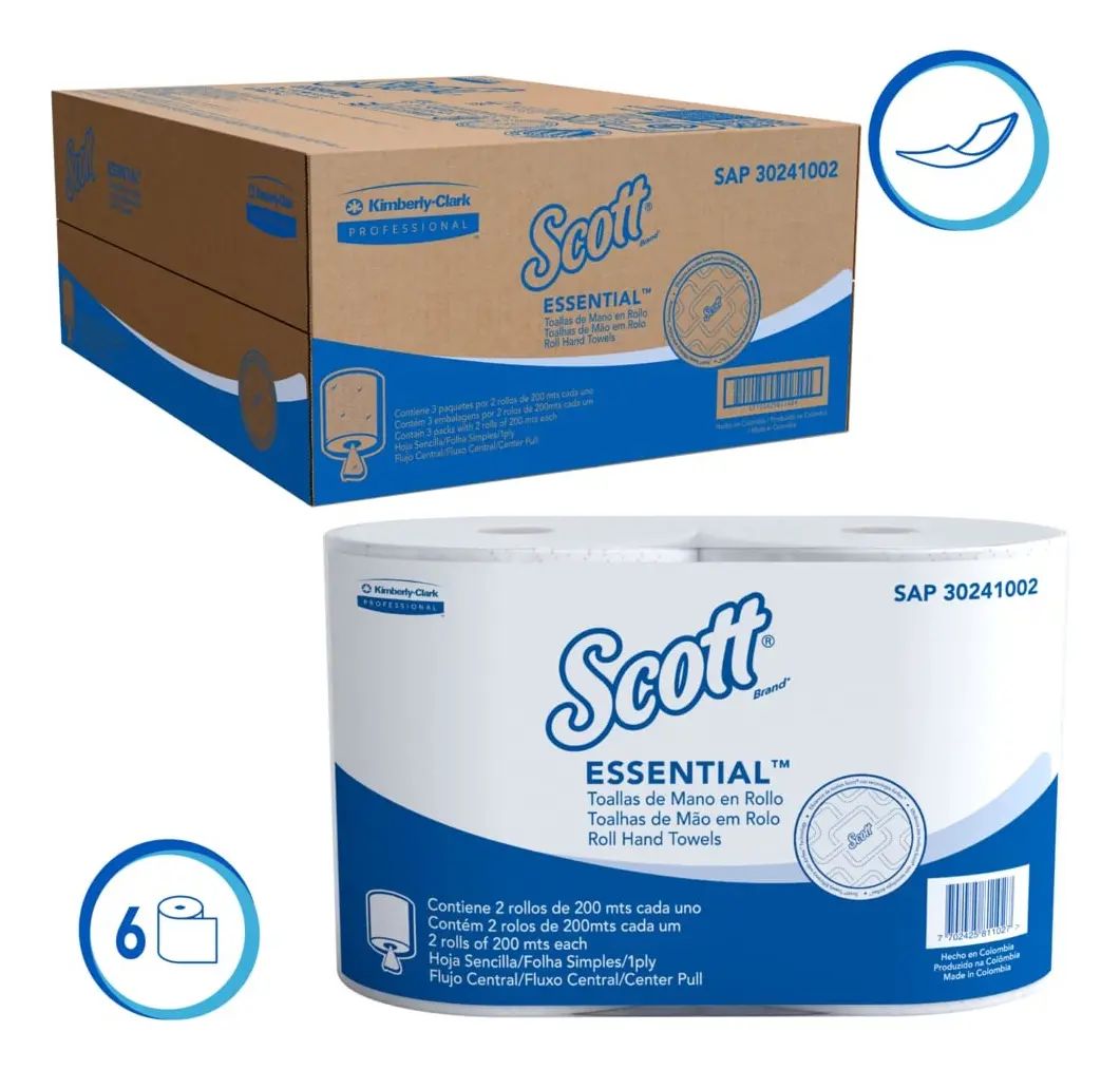 TOALLA FLUJO CENTRAL ESPIRAL DE MANO SCOTT® ESSENTIAL 1P 3X2 X 200 mts REF.30241002