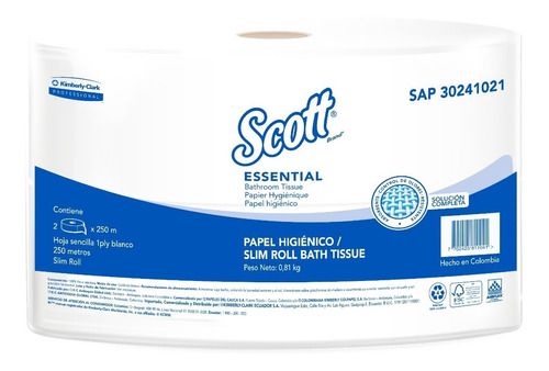 Papel Higiénico Jumbo  SCOTT® ESSENTIAL 1x4 1 Hoja  250mts (2x2) SKU 30241021  (Control de Olores)