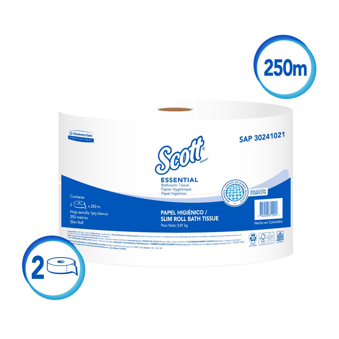 Papel Higiénico Jumbo  SCOTT® ESSENTIAL 1x4 1 Hoja  250mts (2x2) SKU 30241021  (Control de Olores)